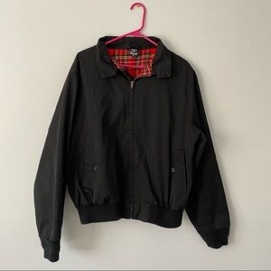 Black Vintage Bomber Jacket with Plaid Lining